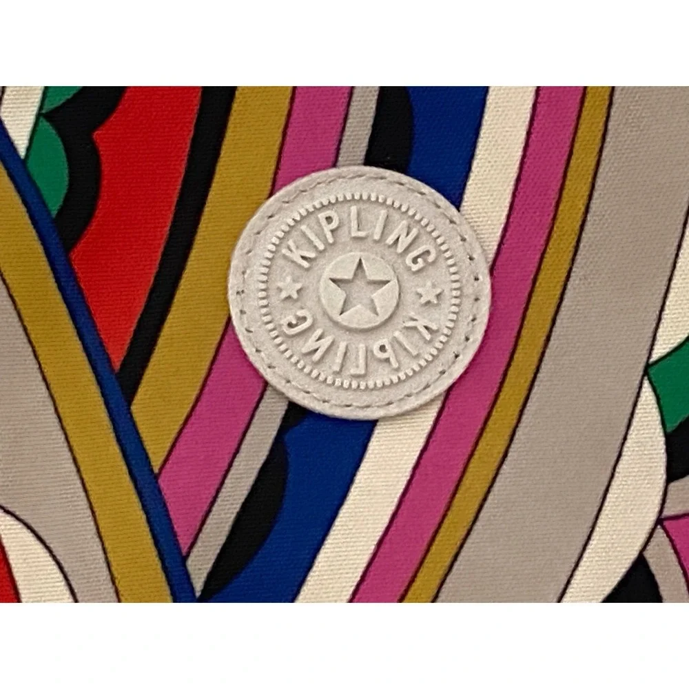 Kipling~ Female Crown stripe Creativity Pouch Wristlet XL 3 Pocket Zipper Monkey